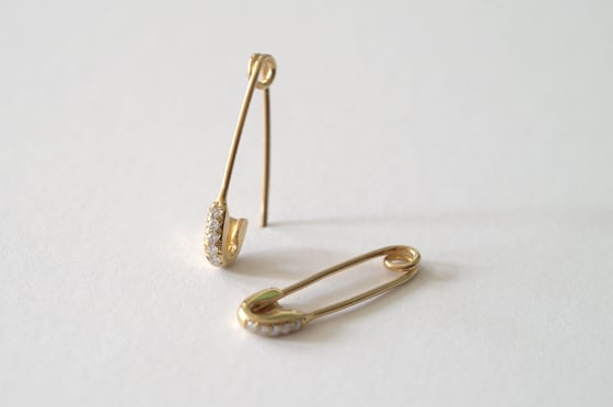 Image of Safety Pin Earrings with Pave Diamond Setting
