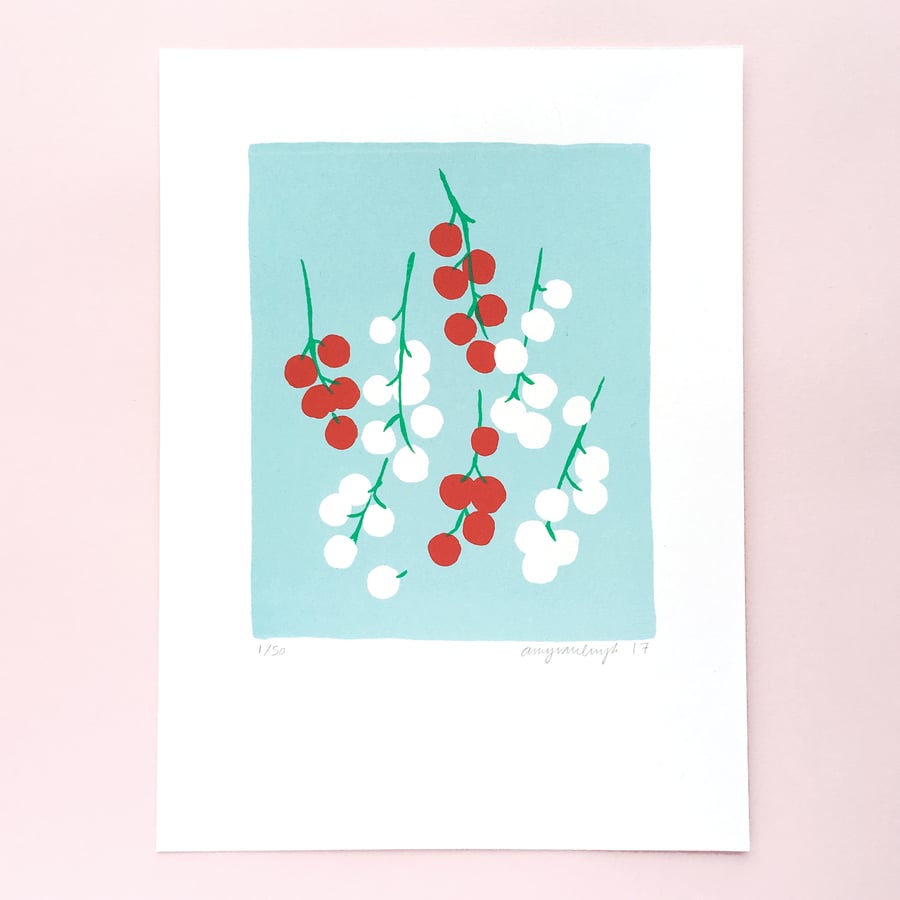 Image of Red and white currants - Screen print
