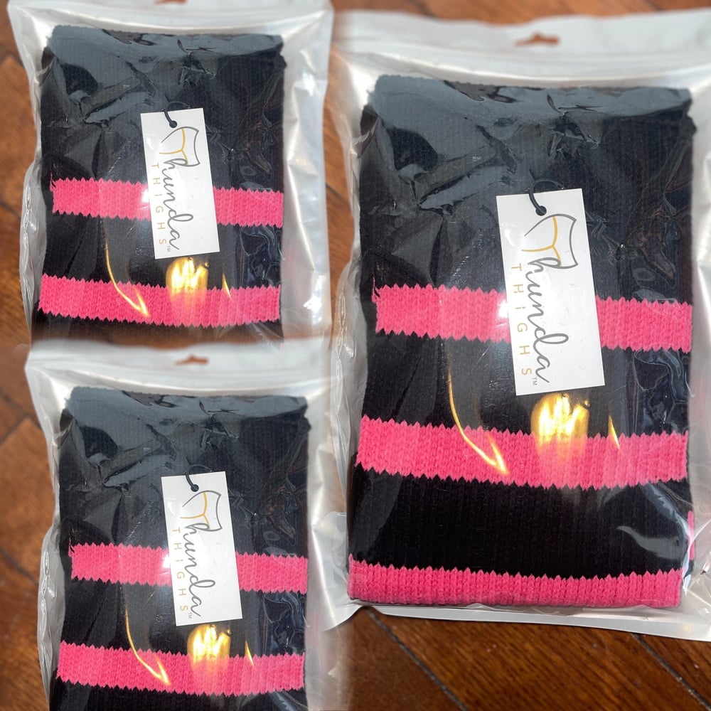 Image of Milan Black & Pink Thigh High Socks 