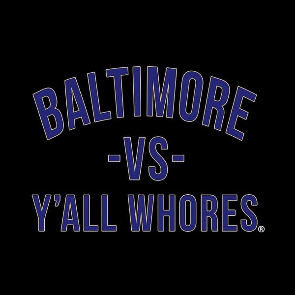 Image of Baltimore Vs Y'all Whores Pullover Hoodie - Purple on Black