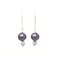 Image 1 of Freshwater cultured peacock pearl sterling silver earrings simulated opals