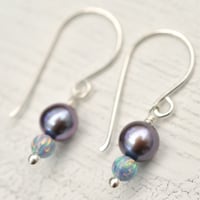 Image 3 of Freshwater cultured peacock pearl sterling silver earrings simulated opals