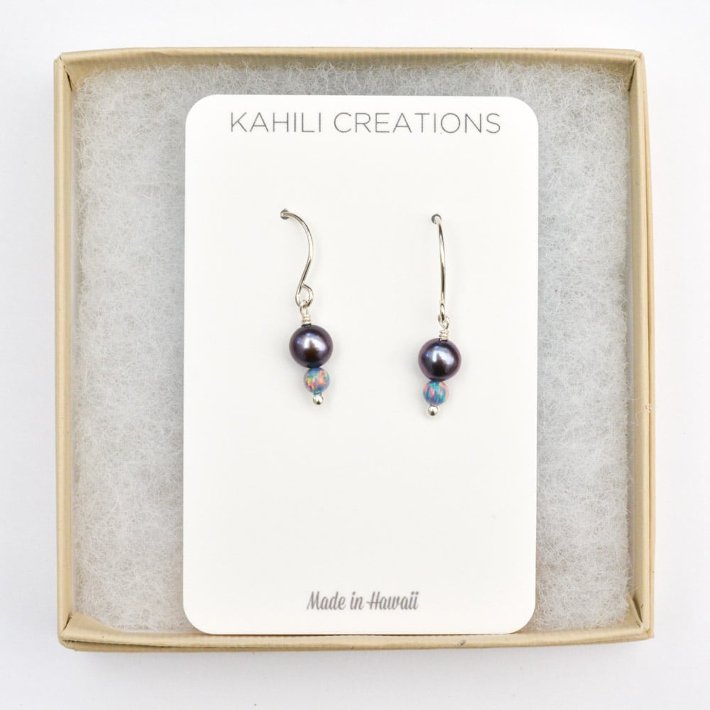 Image of Freshwater cultured peacock pearl sterling silver earrings simulated opals