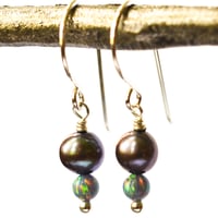 Image 5 of Freshwater cultured peacock pearl sterling silver earrings simulated opals