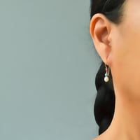 Image 2 of White freshwater cultured pearl earrings simulated opals