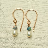 Image 3 of White freshwater cultured pearl earrings simulated opals