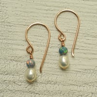 Image 4 of White freshwater cultured pearl earrings simulated opals