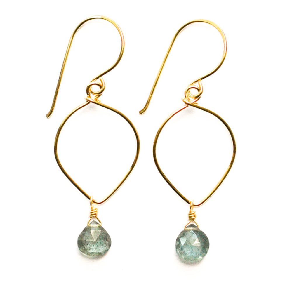 Image of Moss aquamarine earrings lotus loop v2 14kt gold-filled March birthstone