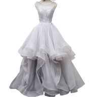 Image 1 of Grey Tulle and Lace Backless Straps Prom Dresses, Grey Wedding Gowns, Party Dresses