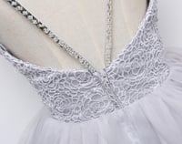 Image 2 of Grey Tulle and Lace Backless Straps Prom Dresses, Grey Wedding Gowns, Party Dresses