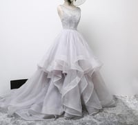 Image 3 of Grey Tulle and Lace Backless Straps Prom Dresses, Grey Wedding Gowns, Party Dresses