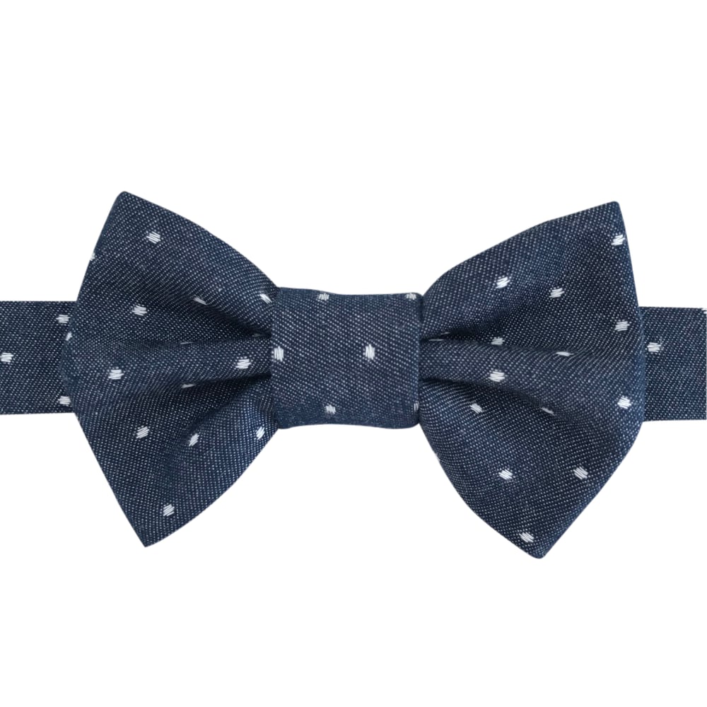 Image of indigo dot chambray bow tie 