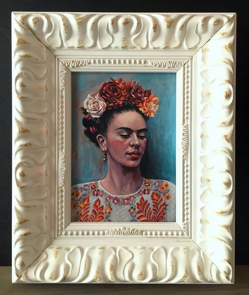 Image of Frida with White Huipil - Framed Original Painting