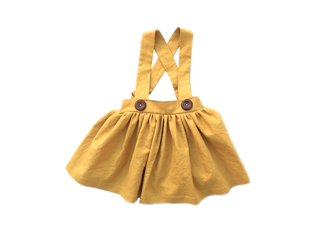 Image of Scout Finch Suspender Skirt in Mustard Linen