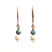 Image 1 of White freshwater cultured pearl earrings simulated opals