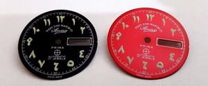 Image of WEST END ARABIC NUMERAL GENTS WATCH DIALS.NEW (RED OR BLACK)NEW OLD STOCK.