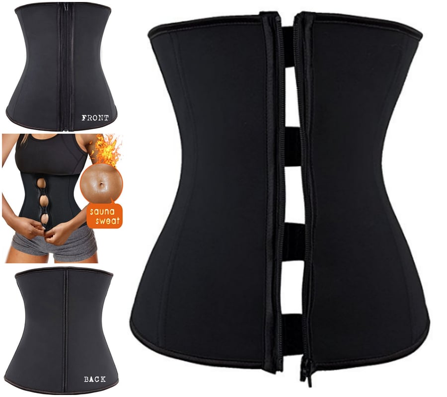 Image of Corset - Women Latex Waist Trainer Zipper&hook Corset Body Cincher Shapewear Belt