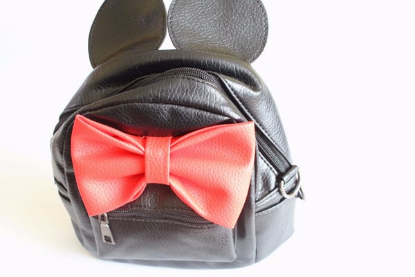 Image of Minnie Ears Red Bow Black Faux Leather Mini Packpack
