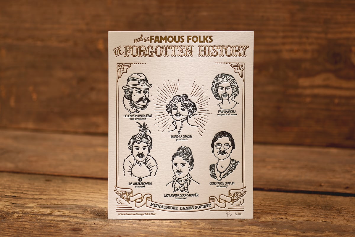 Image of Mustachioed Dames - Limited Edition Letterpress Print (8.5 x 11")