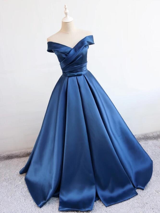 satin navy blue prom dress