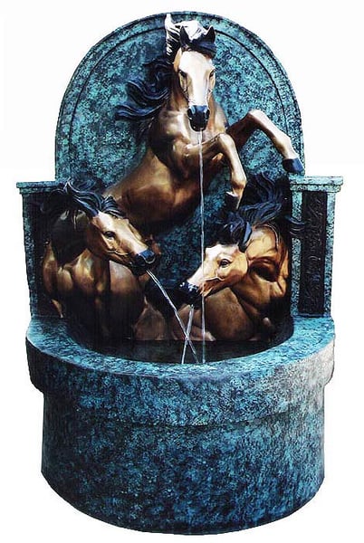 Image of Bronze Wall Fountain with 3 Horses