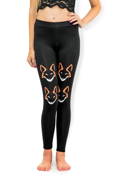 Image of Fox print leggings, Hand painted leggings, Womens leggings, Black yoga pants