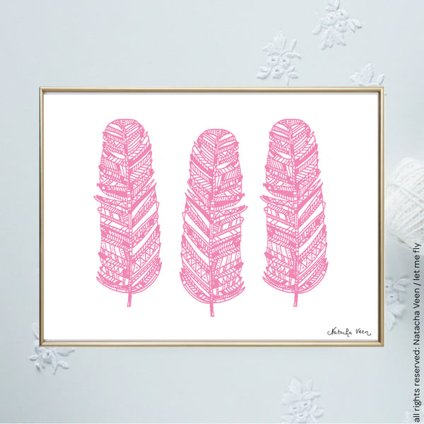 Image of *3 pink feathers*_18x24 cm