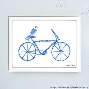 Image of Blue *bike & bird*_18x24 cm