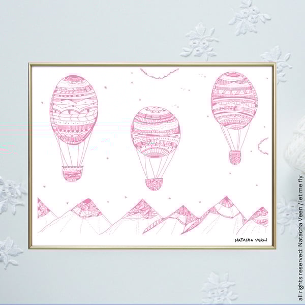 Image of Pink *Hot air ballon*_18x24cm