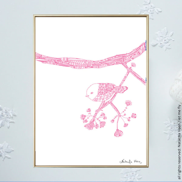 Image of Pink *Shy Bird*_18x24cm