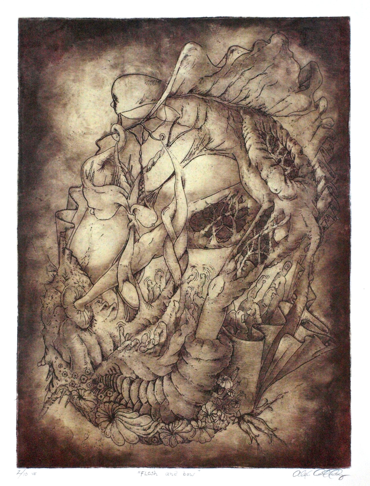 Image of "Flesh and Bow" Original Etching (Framed)