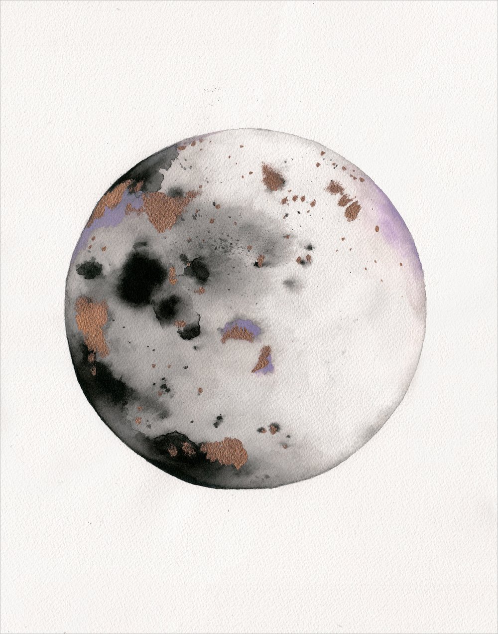 Image of Lavender Watercolour & Gold Leaf Moon Print