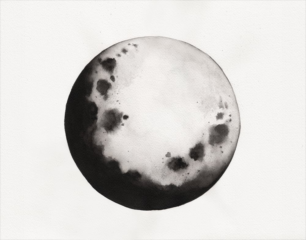 Image of Black & White Watercolour Moon Print