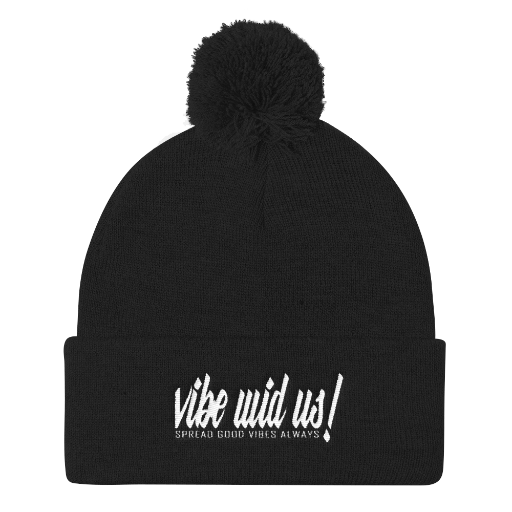 Image of SPREAD GOOD VIBES ALWAYS POM BEANIE BLACK/WHITE