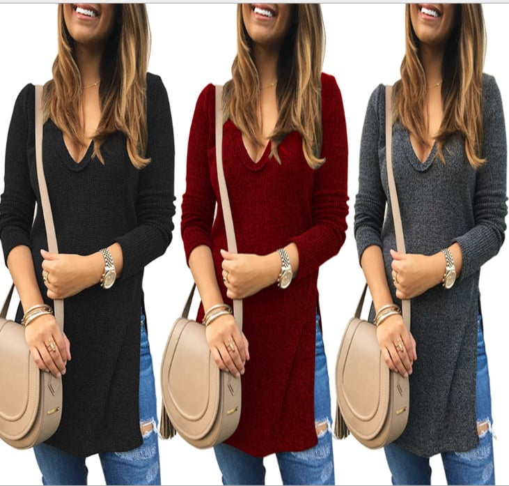 Image of The new sexy slit v-neck knit tops