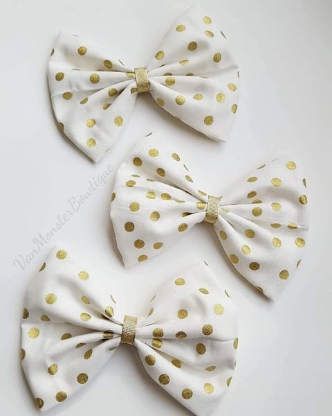 Image of Gold Polka Dot Fabric Bow *Price Is For Each*