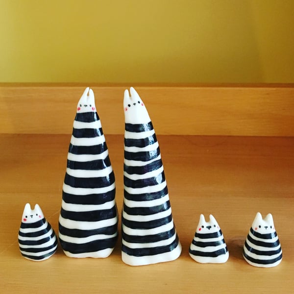 Image of Stripy Porcelain Cat Figures