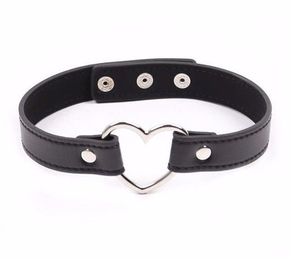 Image of Sexy Black Collar with Silver Heart 