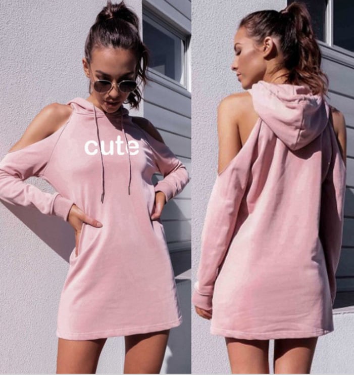 Image of The letter-print strap-hooded hoodie dress