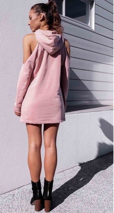 Image of The letter-print strap-hooded hoodie dress