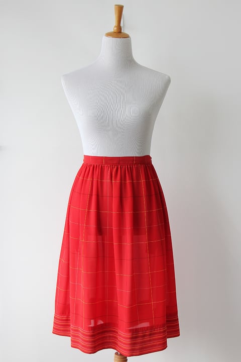 Image of SOLD Grid Lines Flowy Red Skirt