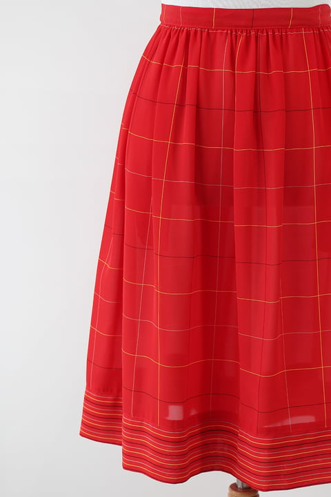 Image of SOLD Grid Lines Flowy Red Skirt
