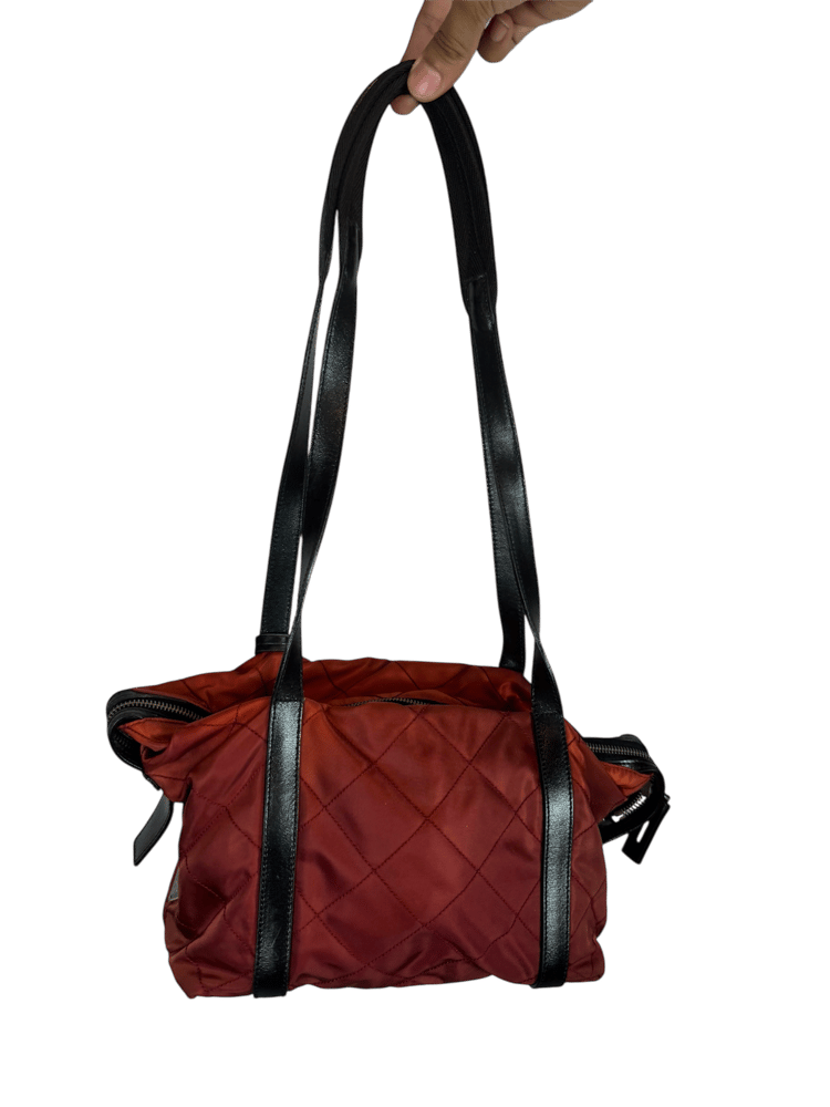 Image of Prada Vintage Maroon Quilted Tessuto Shoulder Bag 