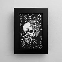 Image 1 of Skull And Violet Flowers Linocut Print