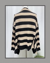 Image 2 of 360 CASHMERE Black and Tan waterfall collar long sleeve tie front sweater
