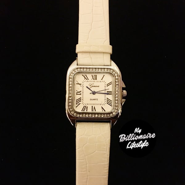 Image of Ladies White Watch with Silver Bezel