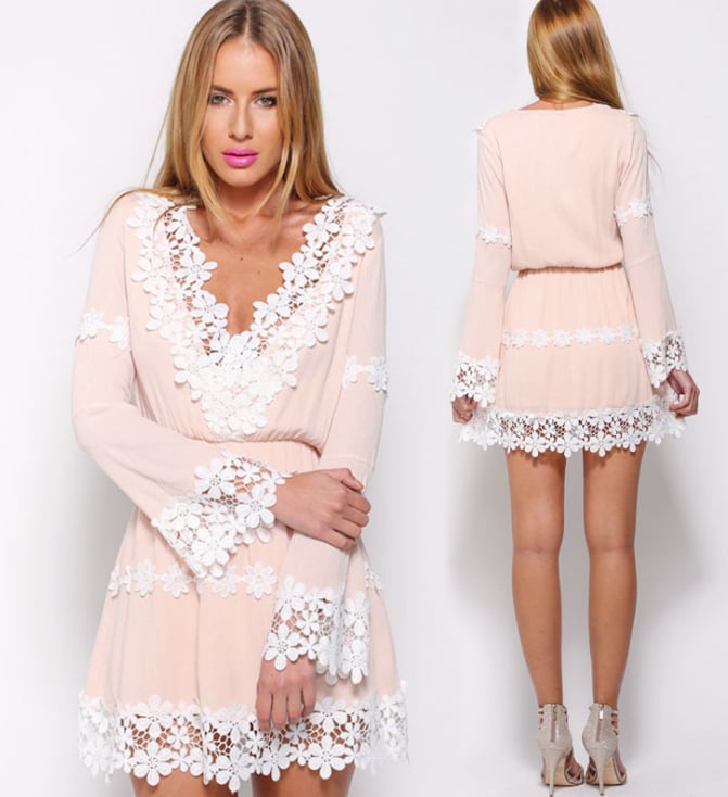 Image of New v-neck lace and long sleeved chiffon skirt