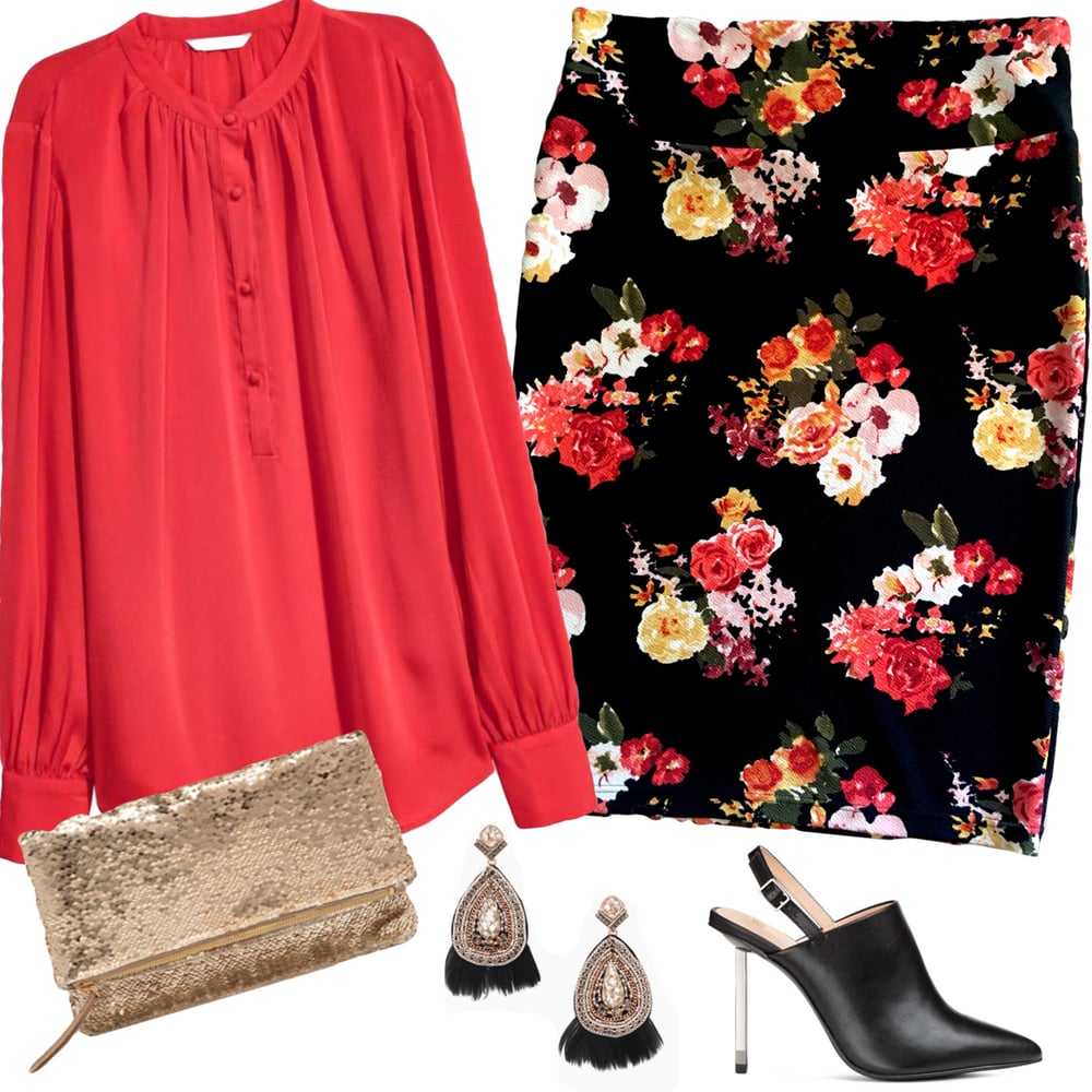 Black & Red Floral Skirt