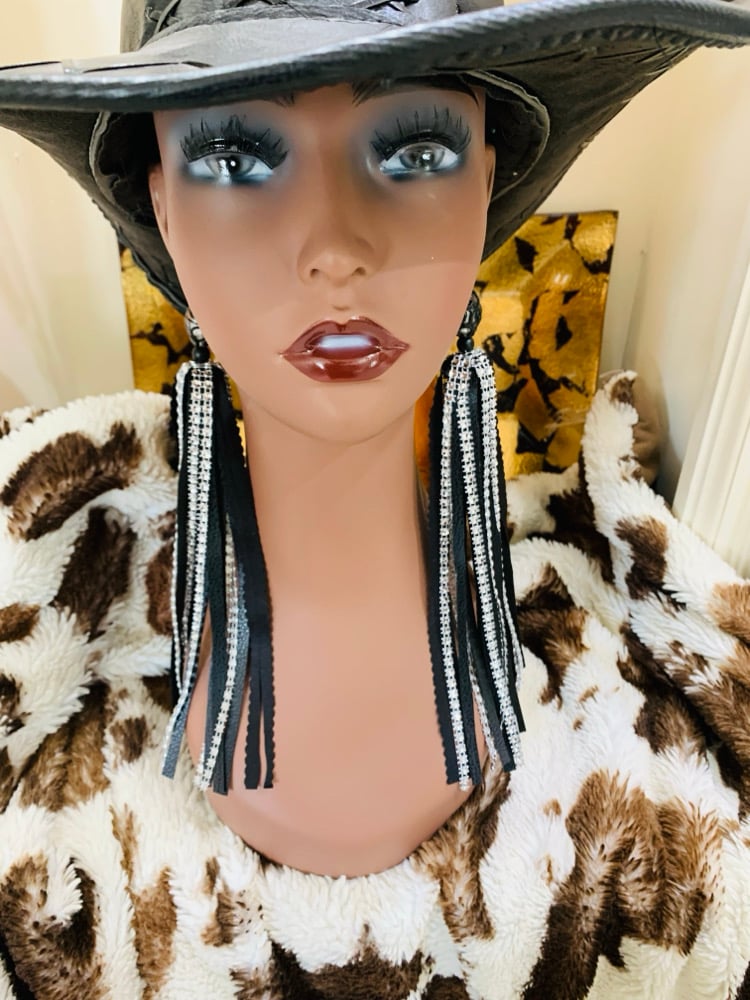 Image of Black Rhinestone  Tassel Earrings 