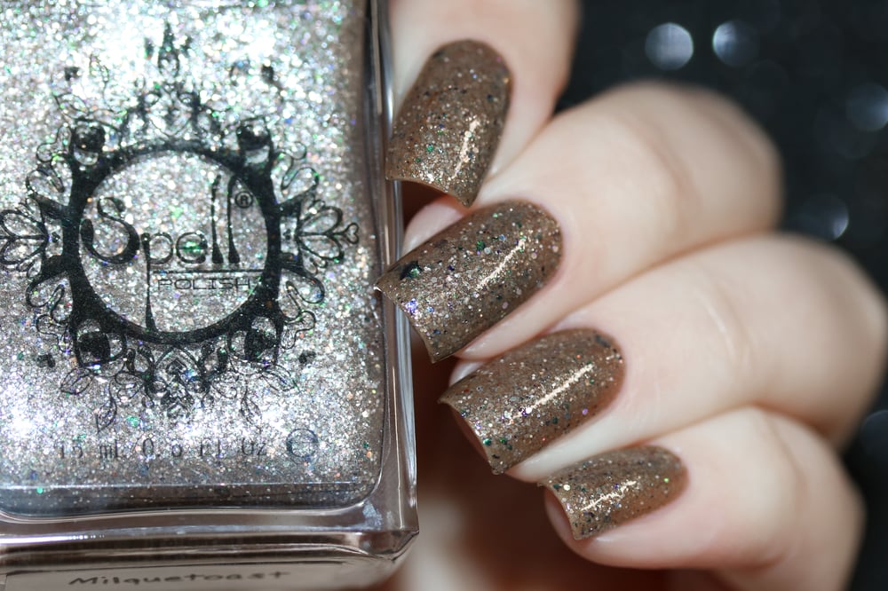 Image of ~Milquetoast~ taupe crème w/multichrome flakes and a silvery shimmer!